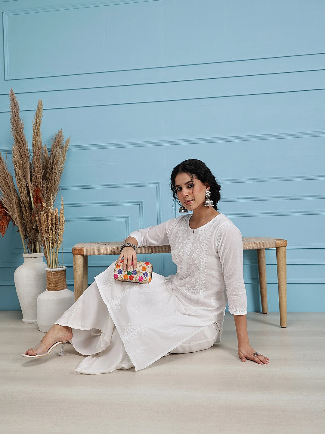 Ada Hand Embroidered White Cotton Lucknowi Chikankari Straight Kurta A411769