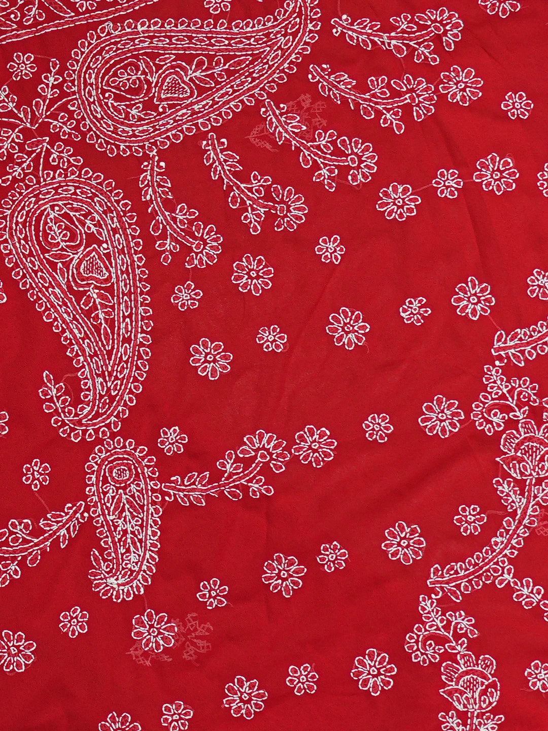 Ada Hand Embroidered Red Georgette Lucknowi Chikankari Saree and Blouse 01A701139