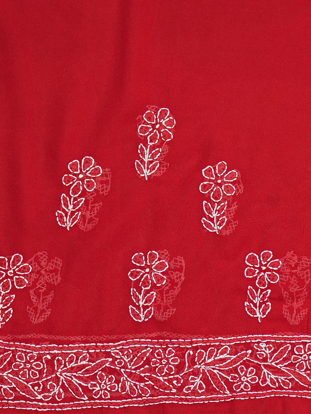 Ada Hand Embroidered Red Georgette Lucknowi Chikankari Saree and Blouse 01A701139
