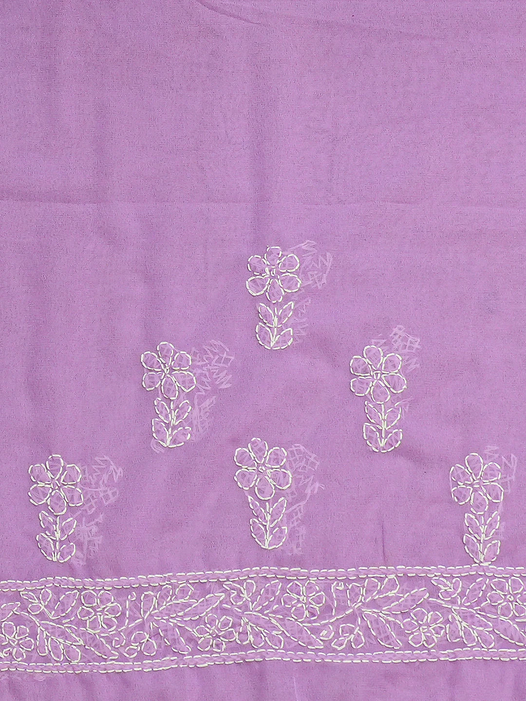 Ada Hand Embroidered Lavender Georgette Lucknowi Chikankari Saree and Blouse 01A770122