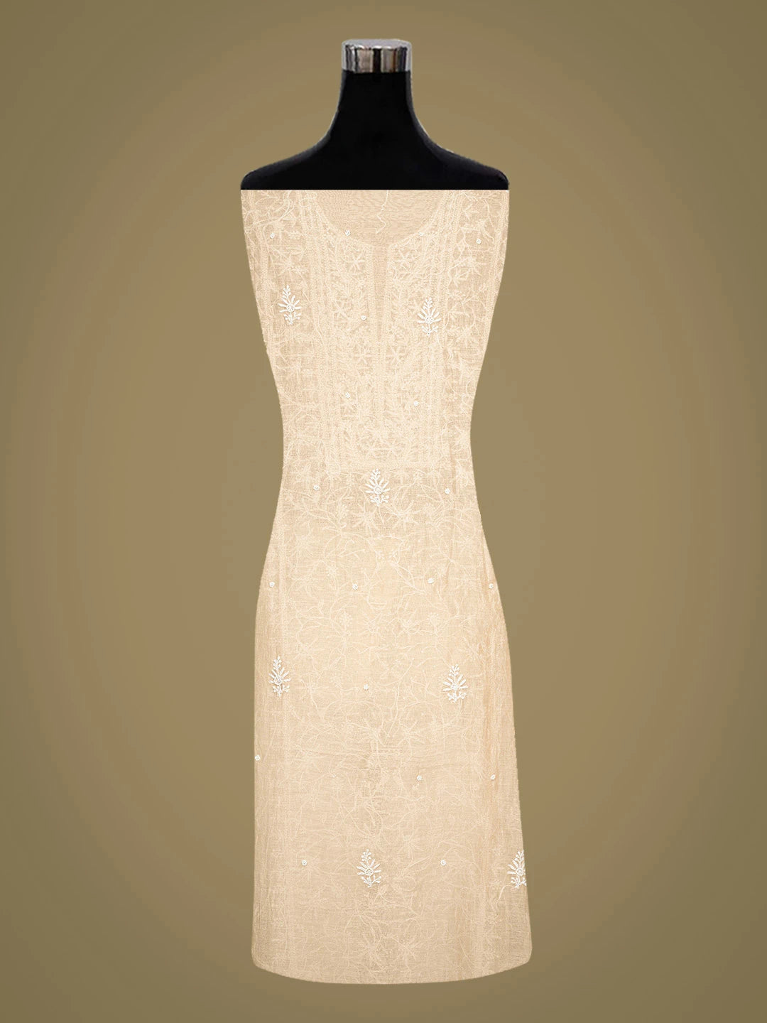 Ada Hand Embroidered Fawn Chanderi Lucknowi Chikankari Unstitched Kurta Dupatta Set With Pearl Work 01A749792