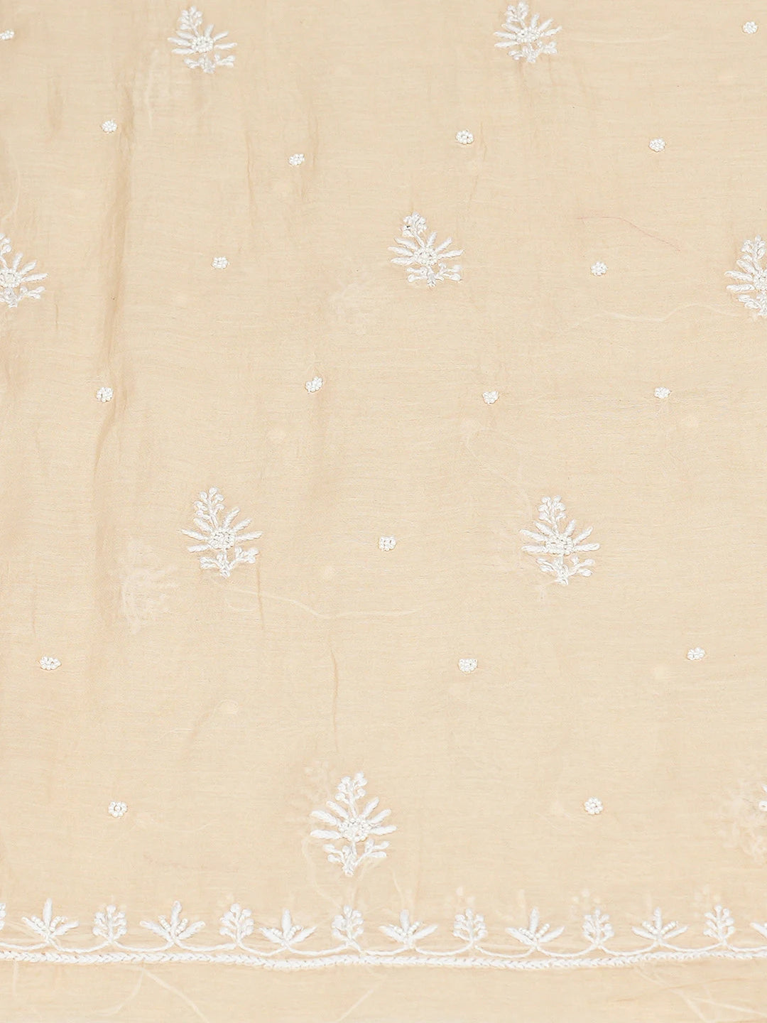 Ada Hand Embroidered Fawn Chanderi Lucknowi Chikankari Unstitched Kurta Dupatta Set With Pearl Work 01A749792