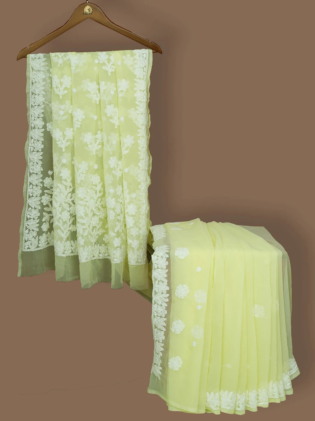 Ada Hand Embroidered Lemon Georgette Lucknowi Chikankari Saree and Blouse 01A782737
