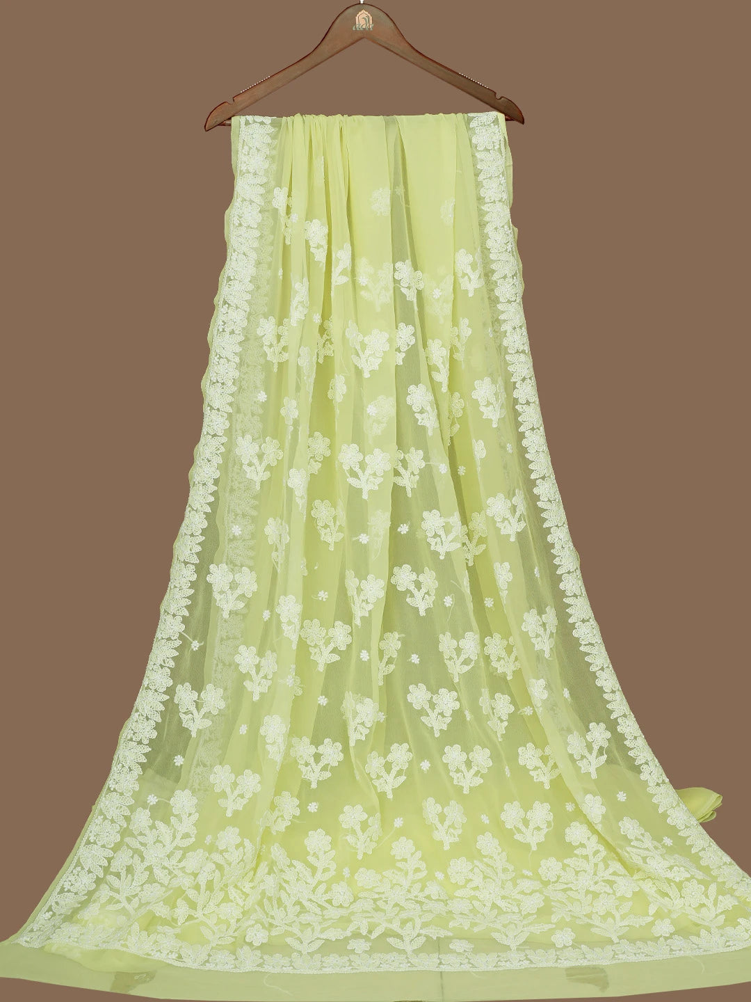 Ada Hand Embroidered Lemon Georgette Lucknowi Chikankari Saree and Blouse 01A782737