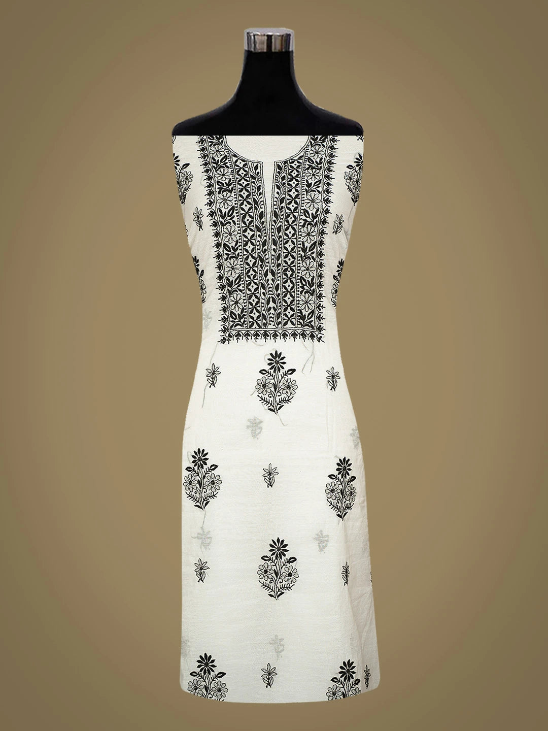Ada Hand Embroidered White Chanderi Lucknowi Chikankari Unstitched Kurta Dupatta Set 01A789499