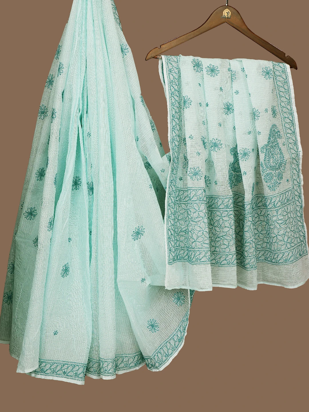 Ada Hand Embroidered Sea Green Kota Lucknowi Chikankari Saree and Blouse 01A778026