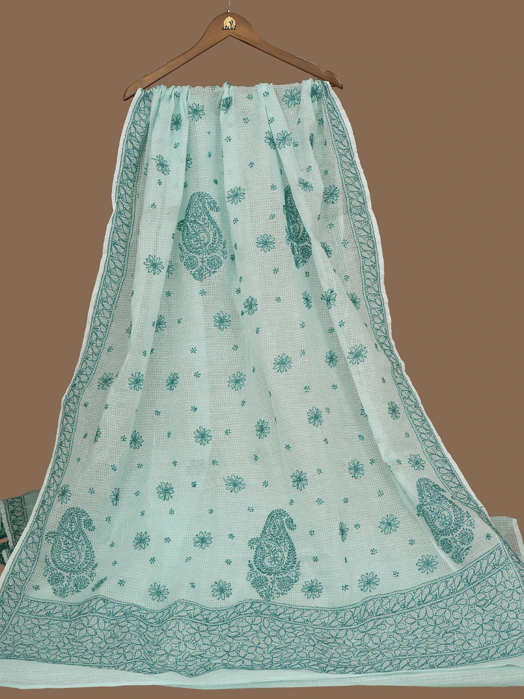 Ada Hand Embroidered Sea Green Kota Lucknowi Chikankari Saree and Blouse 01A778026