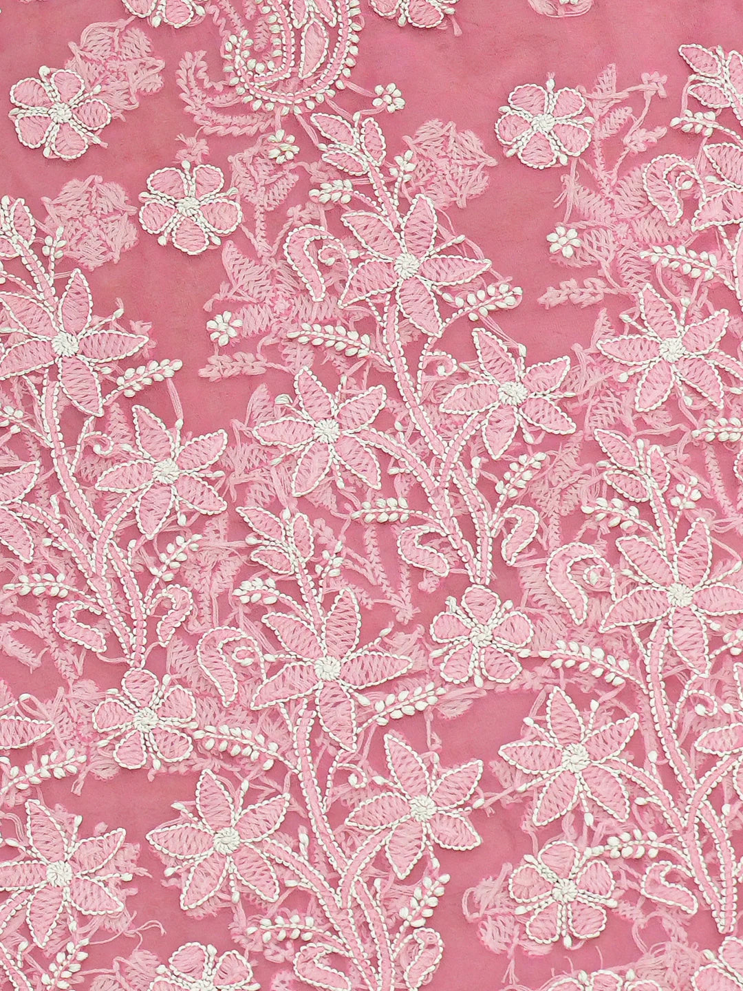 Ada Hand Embroidered Onion Pink Georgette Lucknowi Chikankari Saree and Blouse 01A773289
