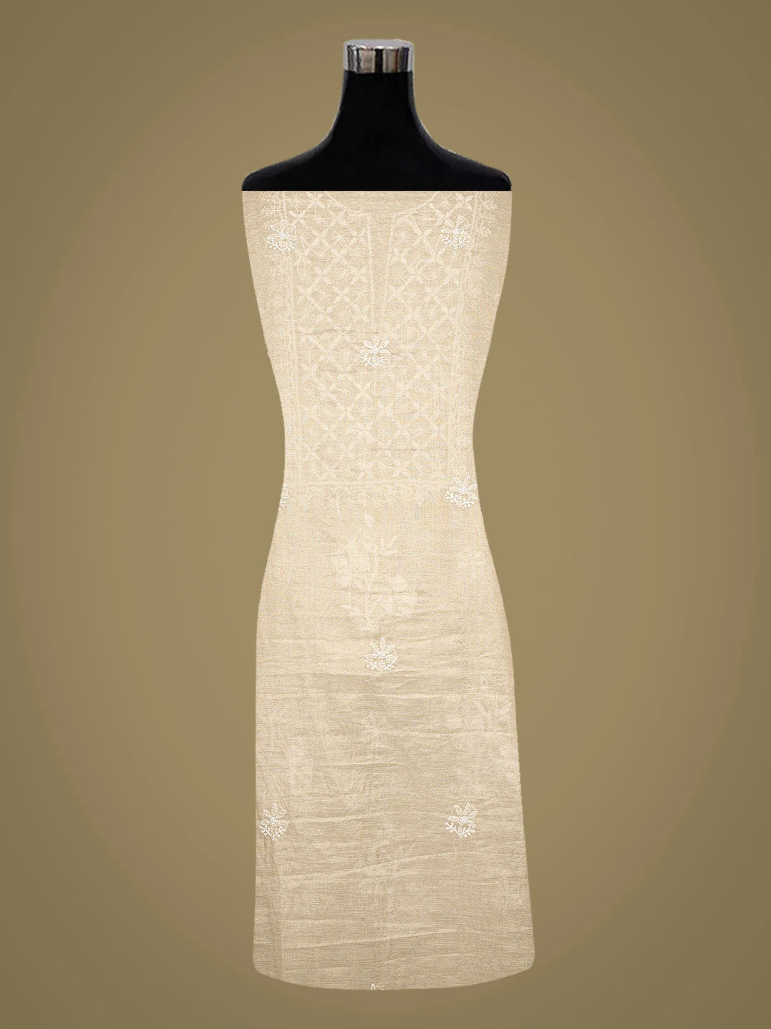 Ada Hand Embroidered Fawn Tissue Lucknowi Chikankari Unstitched Kurta Dupatta Set 01A788930