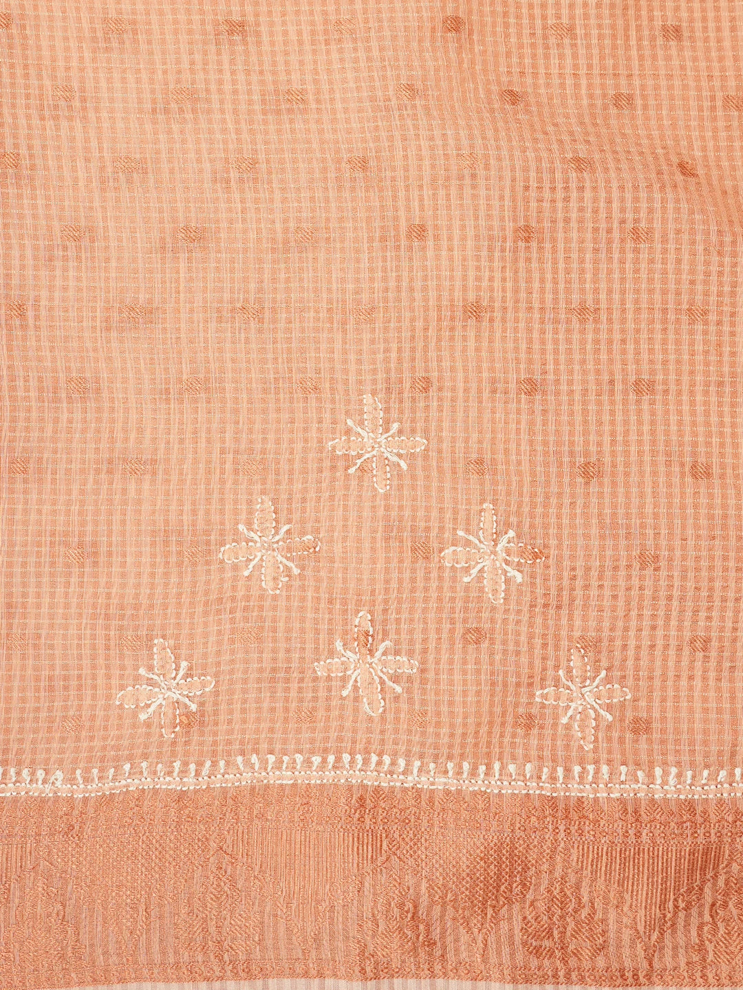 Ada Hand Embroidered Coral Orange Chanderi Lucknowi Chikankari Saree and Blouse 01A776751
