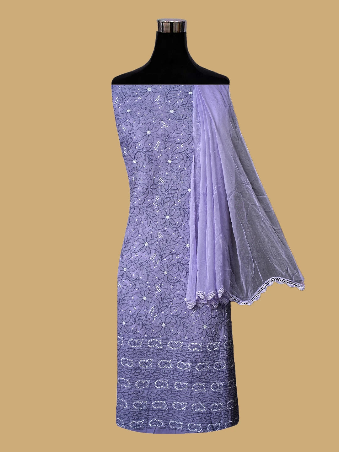 Ada Hand Embroidered Mauve Cotton Lucknowi Chikankari Unstitched Suit Piece 01A782861