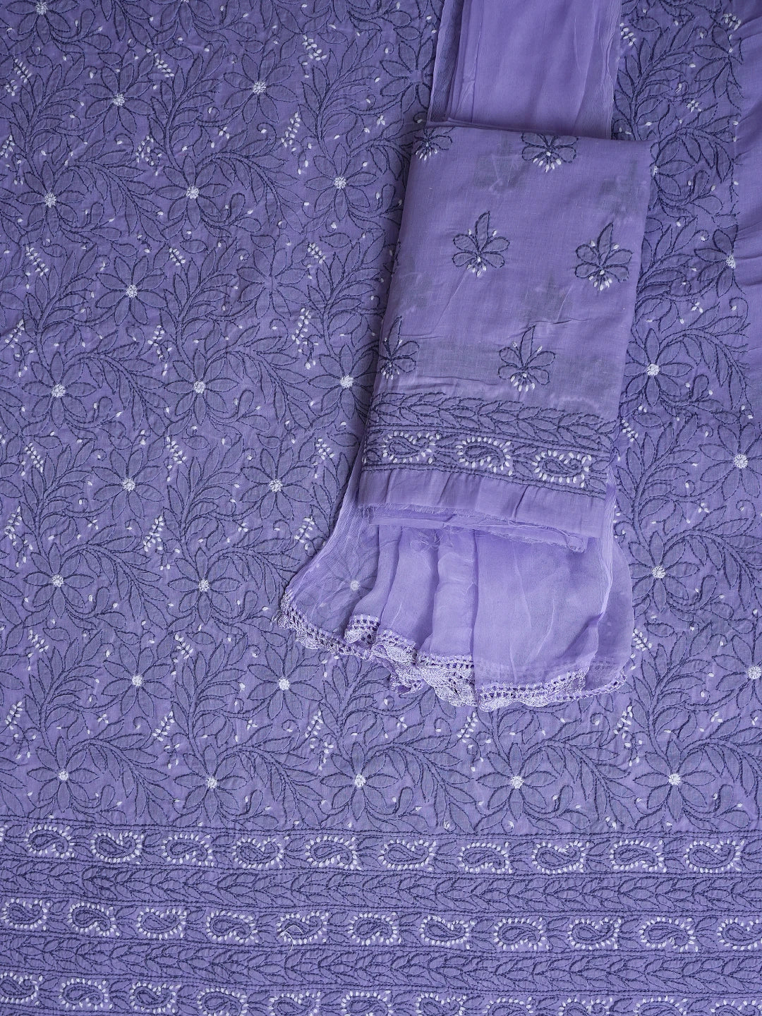 Ada Hand Embroidered Mauve Cotton Lucknowi Chikankari Unstitched Suit Piece 01A782861