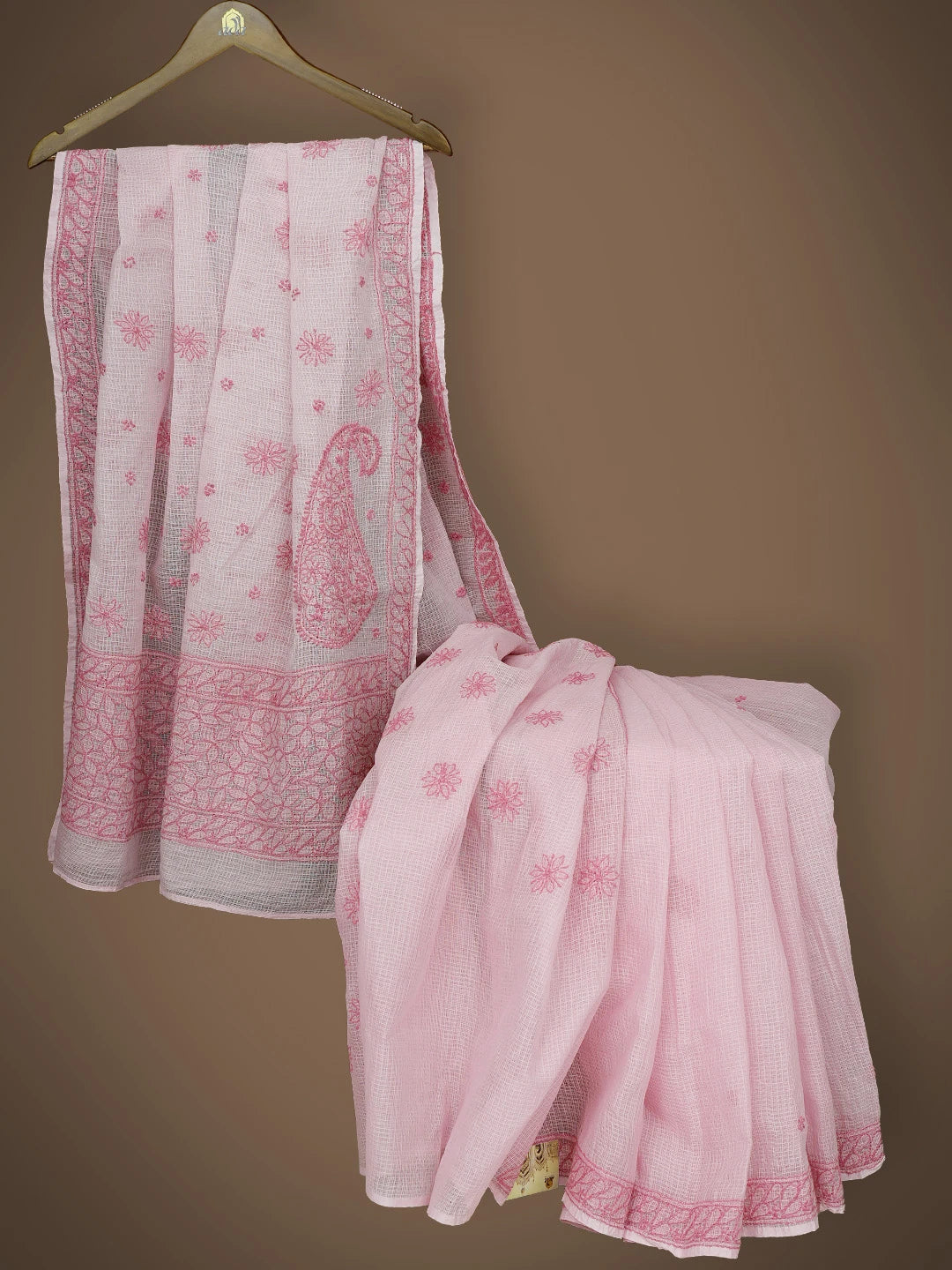 Ada Hand Embroidered Pink Kota Lucknowi Chikankari Saree and Blouse 01A778066