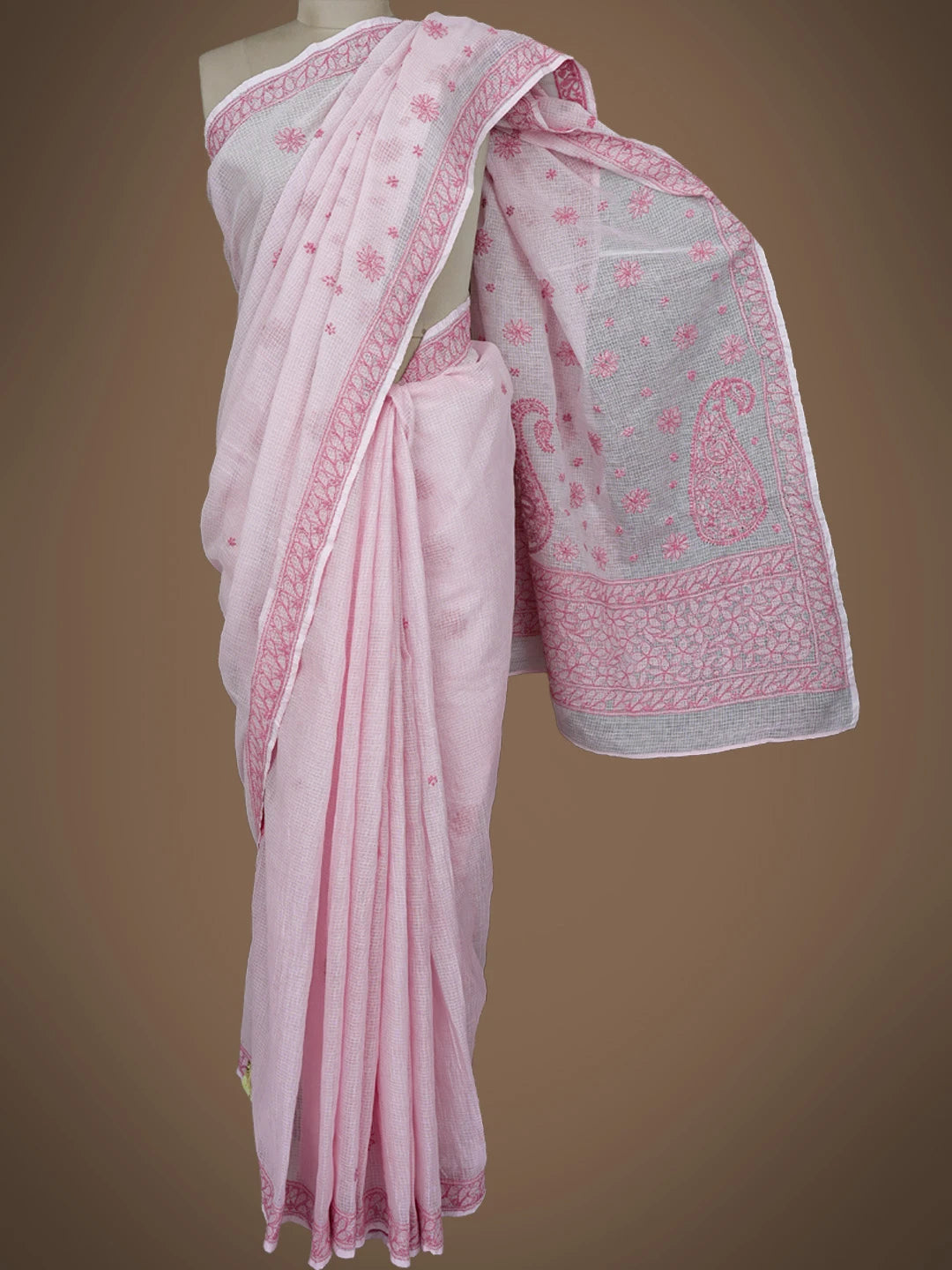 Ada Hand Embroidered Pink Kota Lucknowi Chikankari Saree and Blouse 01A778066