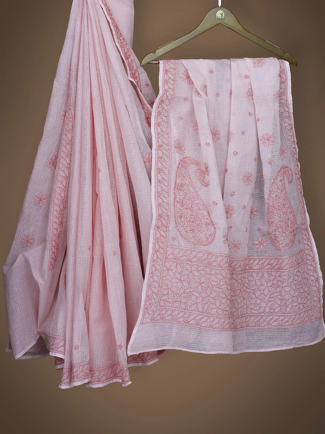Ada Hand Embroidered Pink Kota Lucknowi Chikankari Saree and Blouse 01A778066