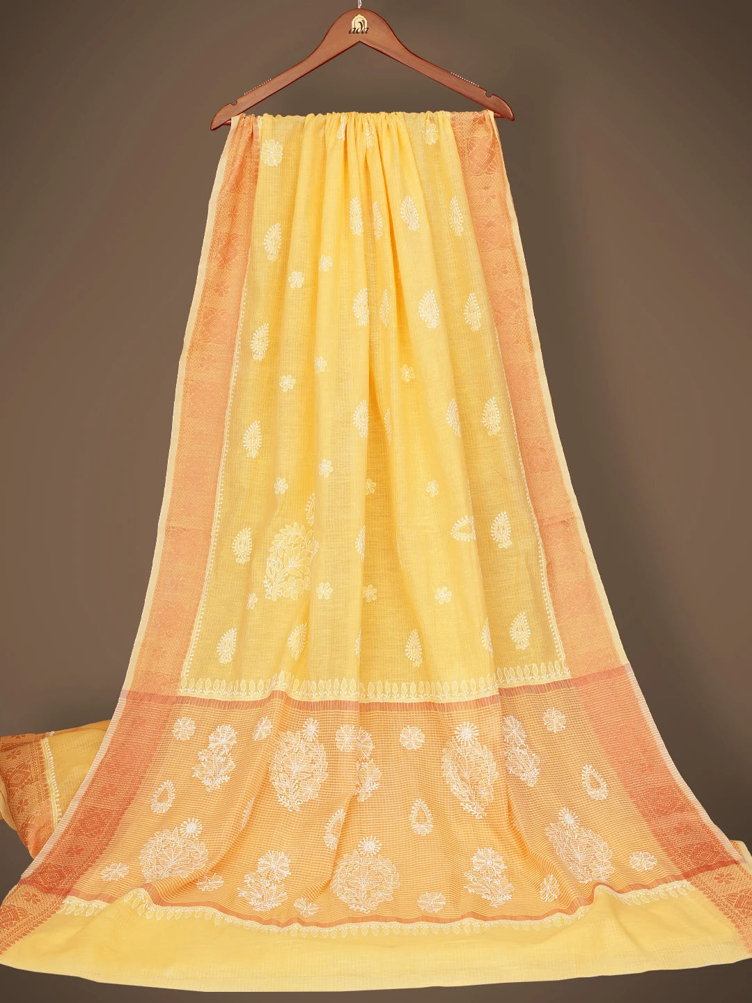 Ada Hand Embroidered Yellow Chanderi Lucknowi Chikankari Saree and Blouse 01A776742
