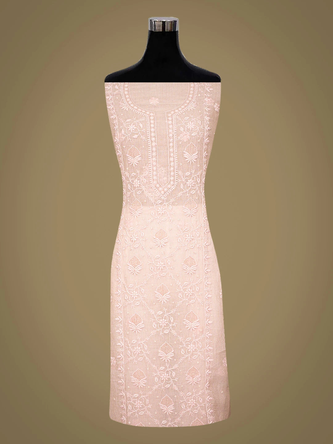 Ada Hand Embroidered Baby Pink Kota Lucknowi Chikankari Unstitched Kurta Dupatta Set With Cutdana Work 01A749510