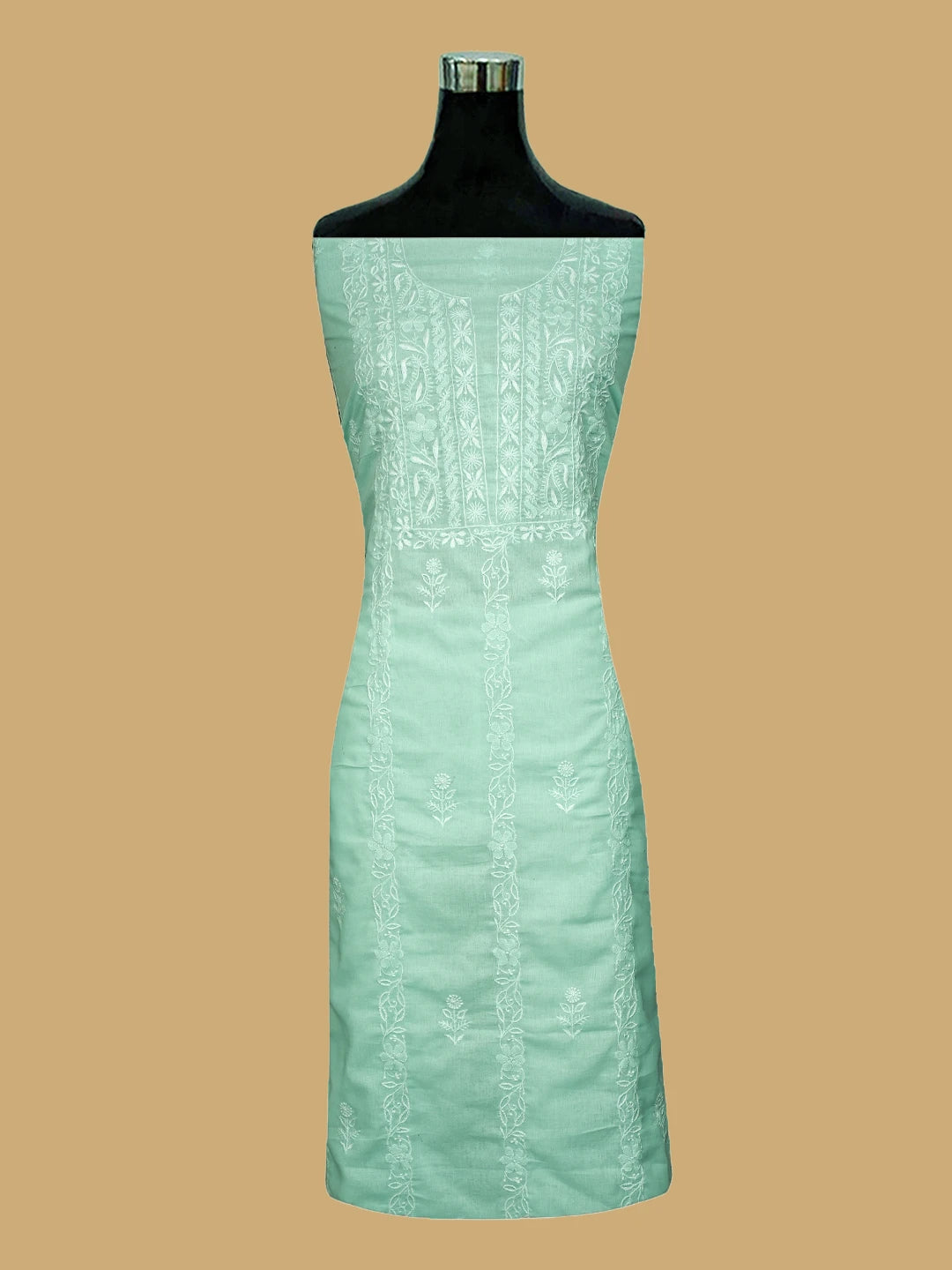Ada Hand Embroidered Sea Green Cotton Lucknowi Chikankari Unstitched Suit Piece 01A773771