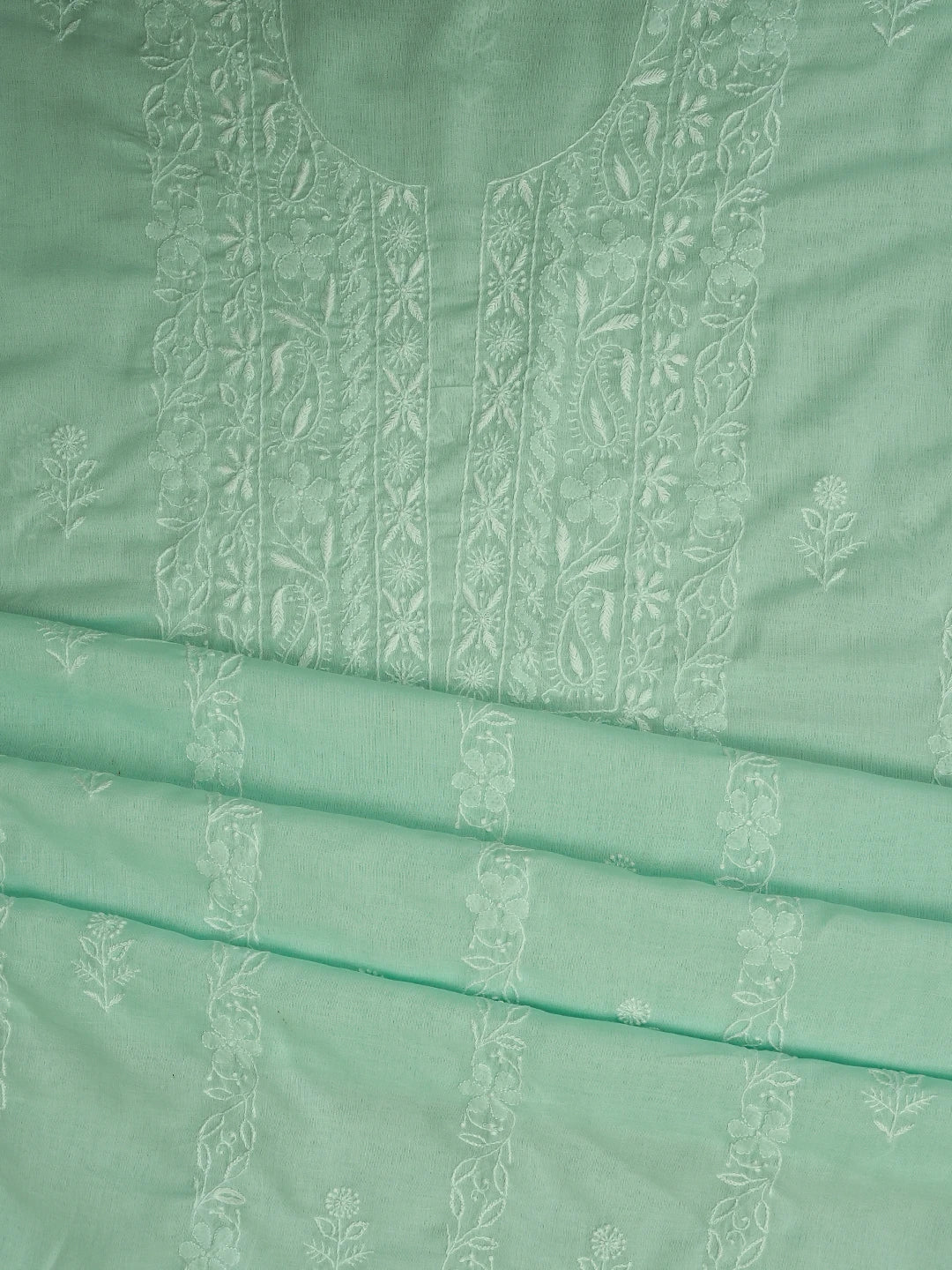 Ada Hand Embroidered Sea Green Cotton Lucknowi Chikankari Unstitched Suit Piece 01A773771