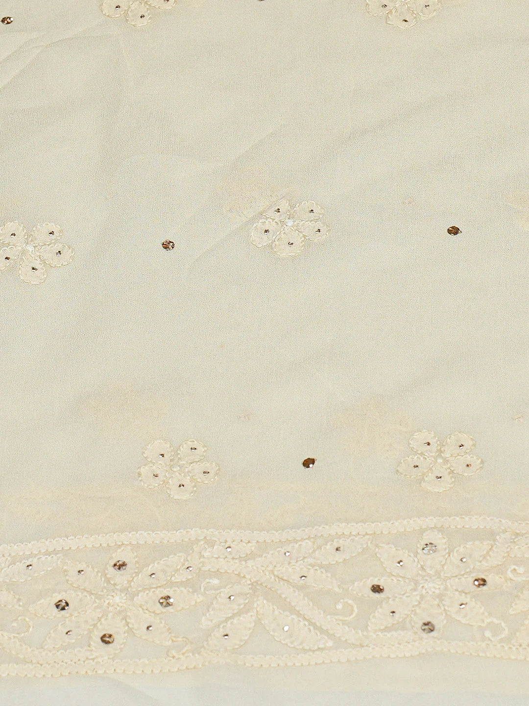 Ada Hand Embroidered Cream Viscose Georgette Lucknowi Chikankari Unstitched Kurta Dupatta Set With Mukaish Work 01A750403