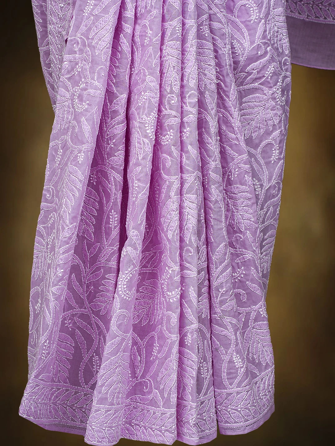 Ada Hand Embroidered Lavender Cotton Lucknowi Chikankari Saree and Blouse 01A785802
