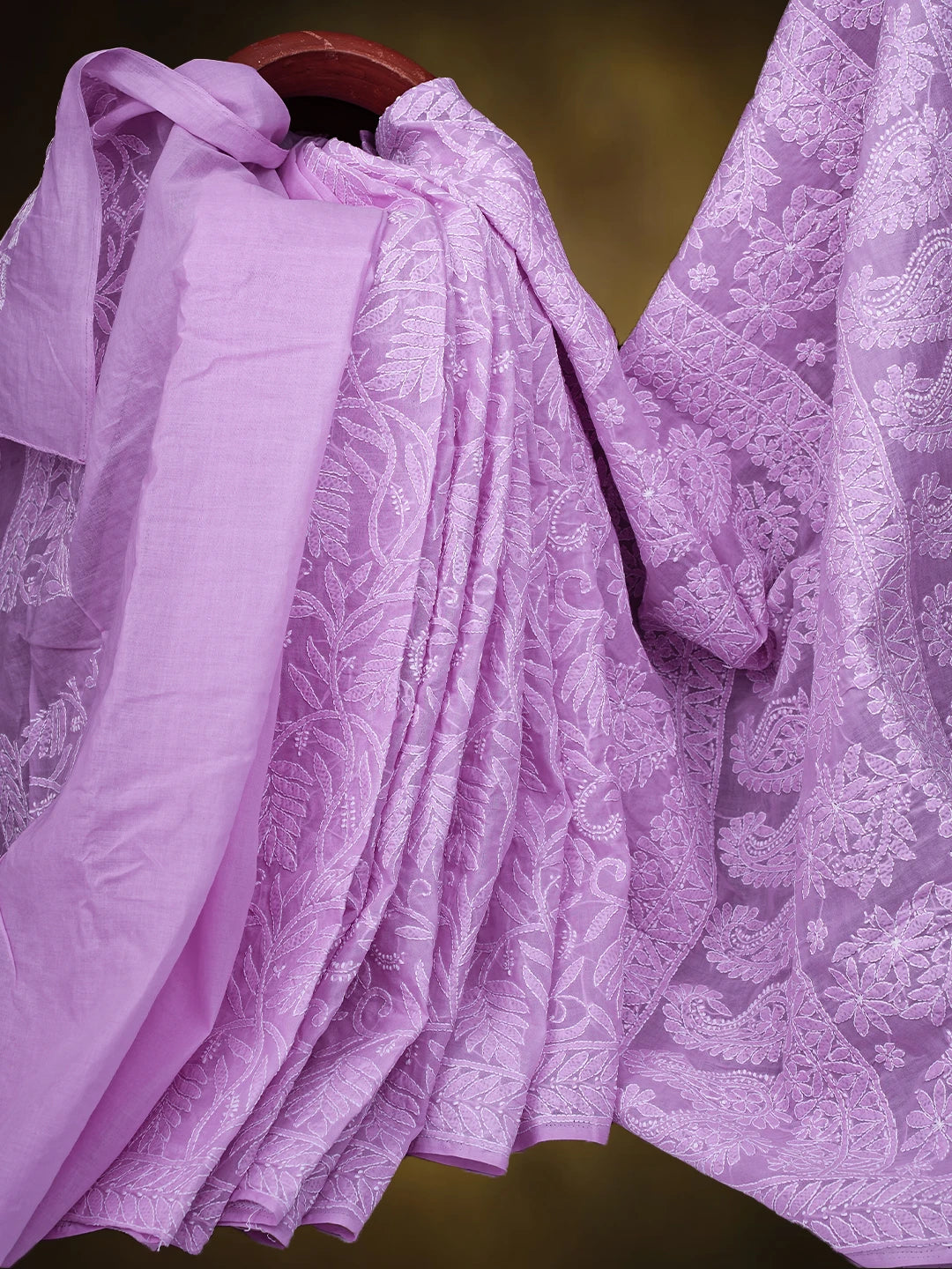 Ada Hand Embroidered Lavender Cotton Lucknowi Chikankari Saree and Blouse 01A785802