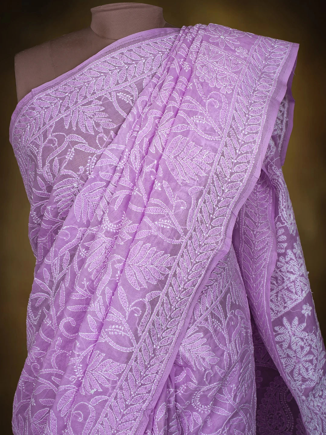 Ada Hand Embroidered Lavender Cotton Lucknowi Chikankari Saree and Blouse 01A785802