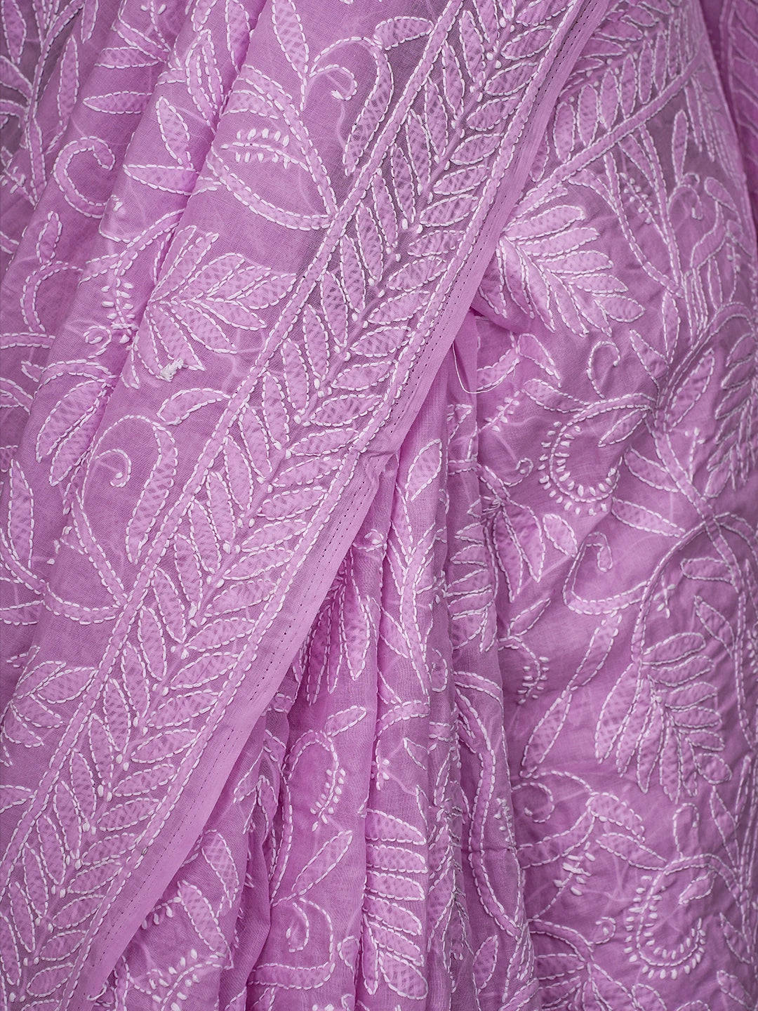 Ada Hand Embroidered Lavender Cotton Lucknowi Chikankari Saree and Blouse 01A785802