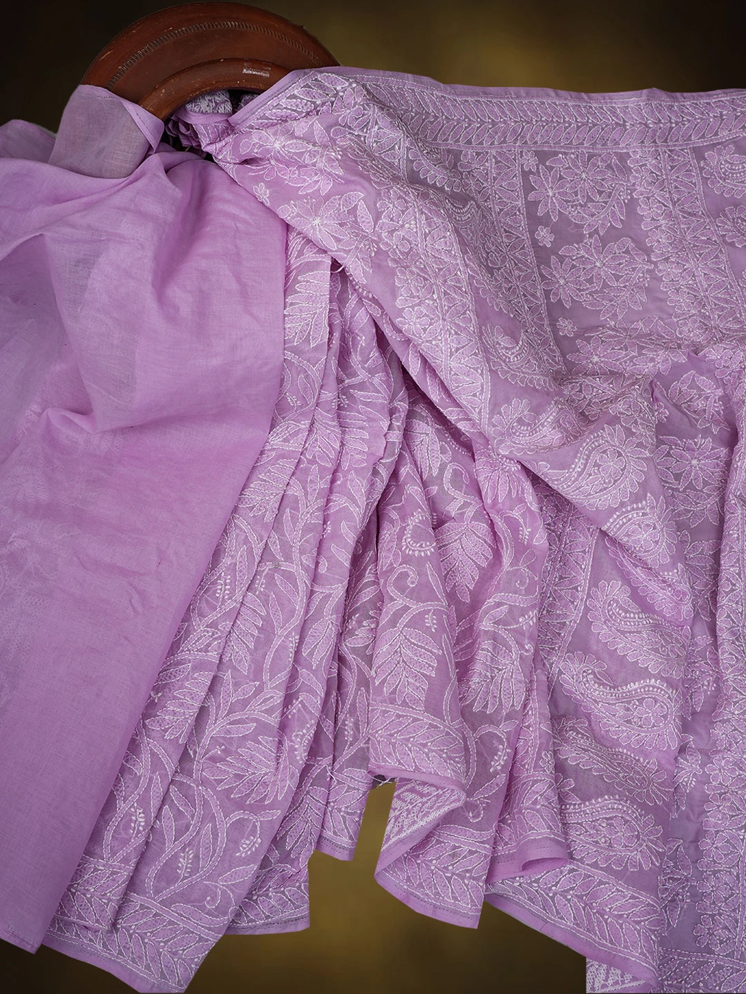 Ada Hand Embroidered Lavender Cotton Lucknowi Chikankari Saree and Blouse 01A785802