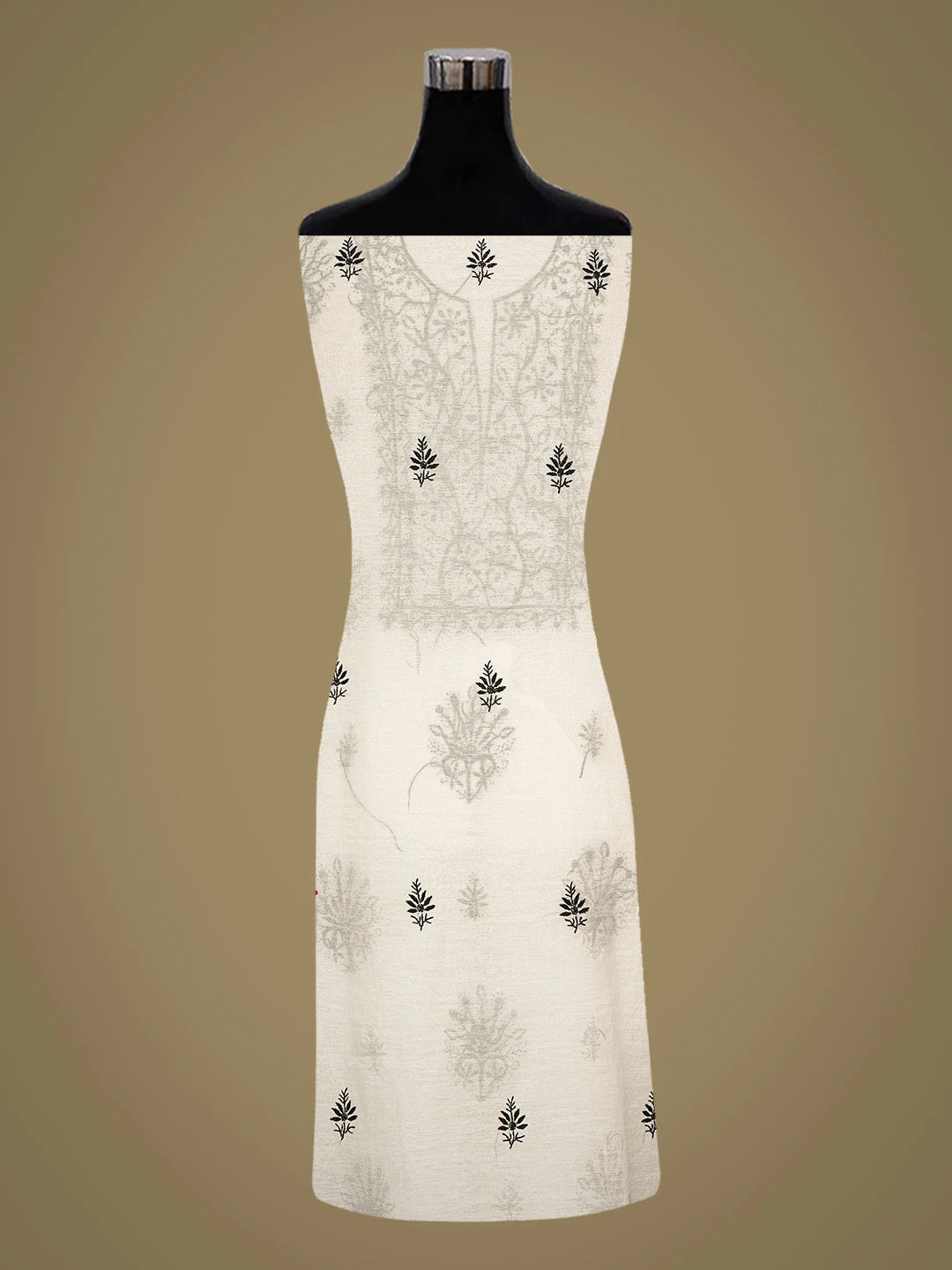 Ada Hand Embroidered White Chanderi Lucknowi Chikankari Unstitched Kurta Dupatta Set 01A789497