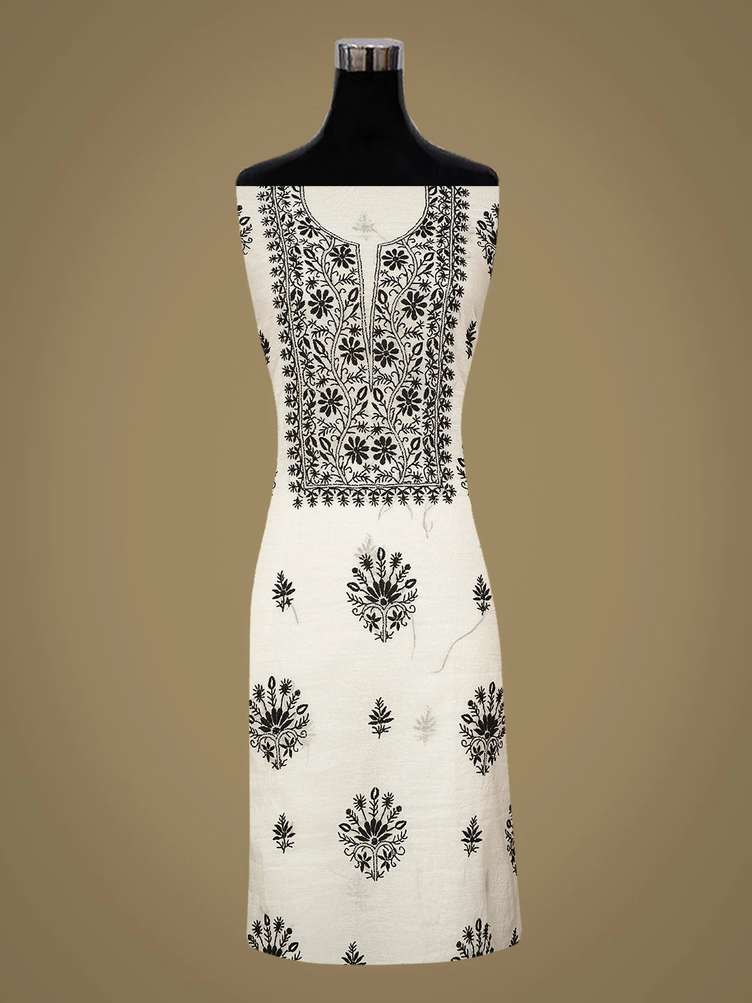 Ada Hand Embroidered White Chanderi Lucknowi Chikankari Unstitched Kurta Dupatta Set 01A789497
