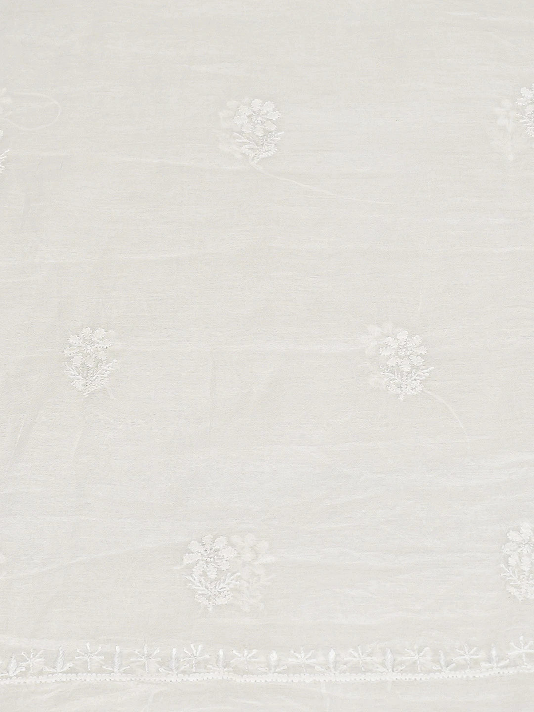 Ada Hand Embroidered White Chanderi Lucknowi Chikankari Unstitched Kurta Dupatta Set 01A789494