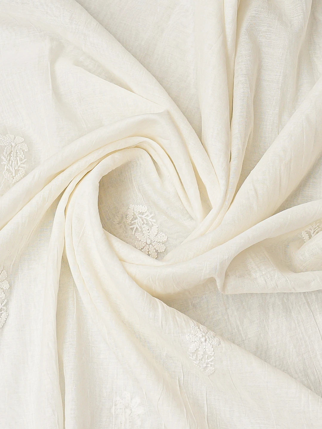 Ada Hand Embroidered White Chanderi Lucknowi Chikankari Unstitched Kurta Dupatta Set 01A789494