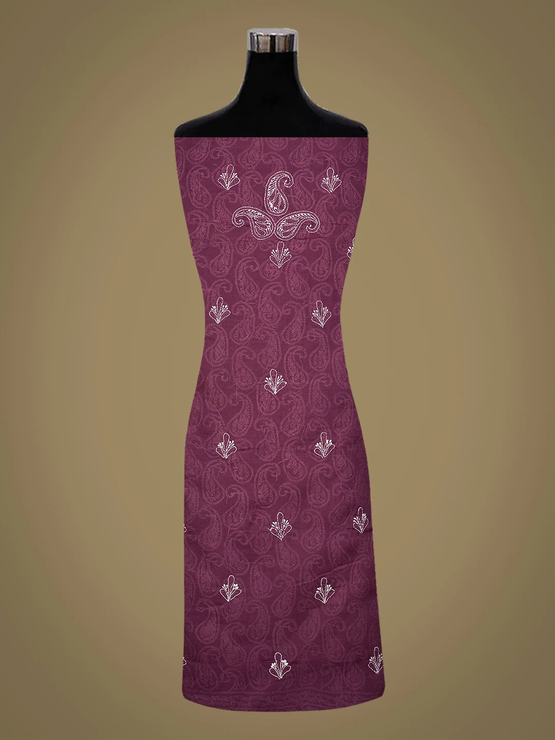 Ada Hand Embroidered Wine Cotton Lucknowi Chikankari Unstitched Kurta Piece 01A773065