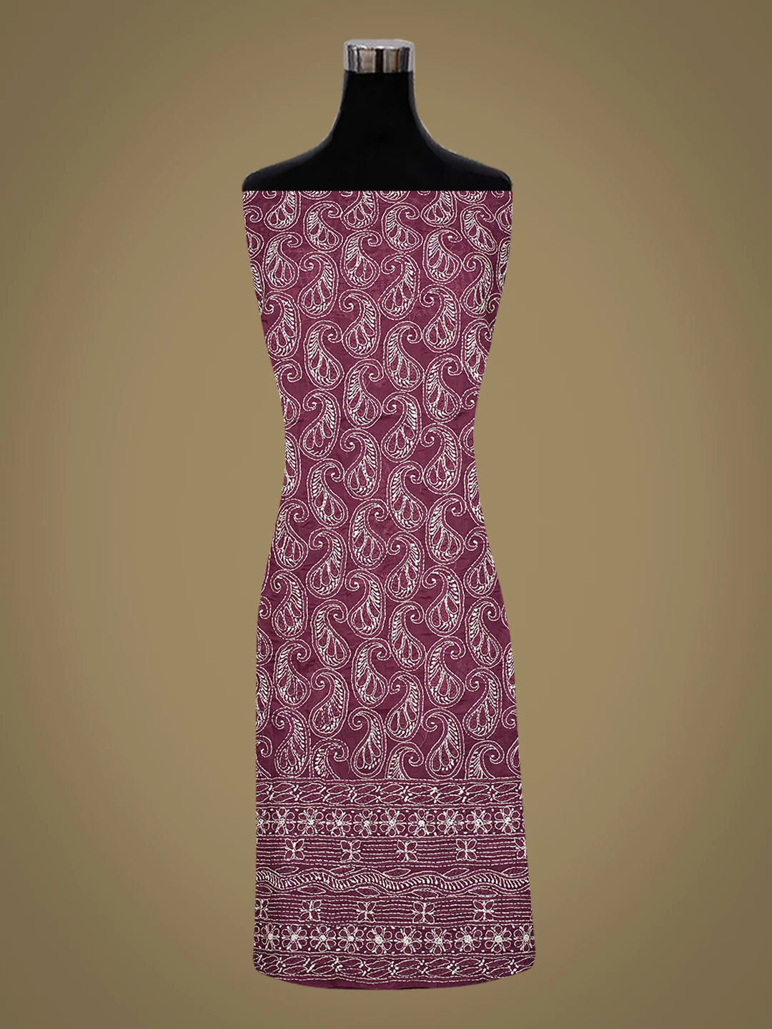 Ada Hand Embroidered Wine Cotton Lucknowi Chikankari Unstitched Kurta Piece 01A773065
