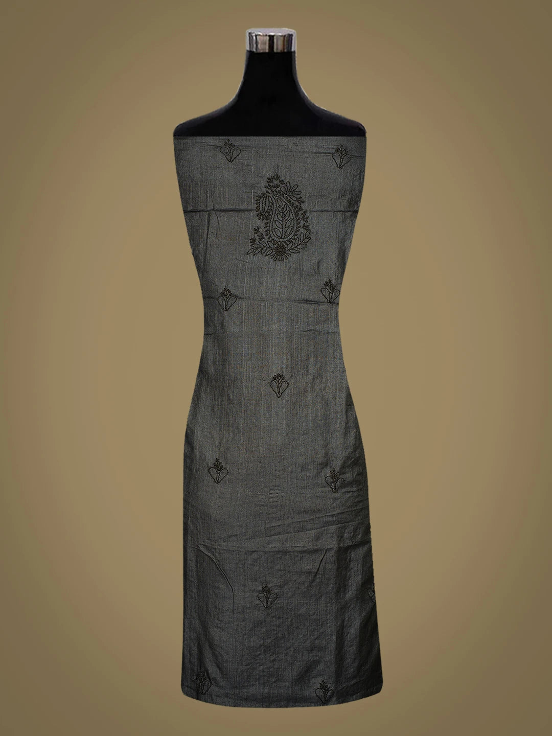Ada Hand Embroidered Black Tussar Silk Lucknowi Chikankari Unstitched Kurta Piece 01A769168