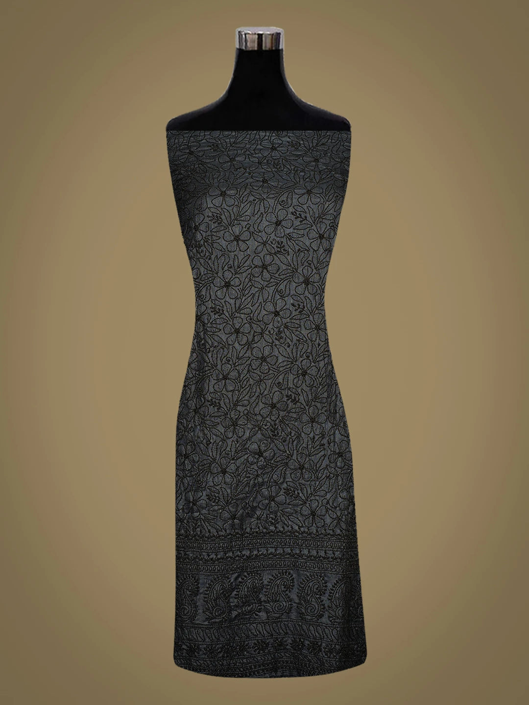 Ada Hand Embroidered Black Tussar Silk Lucknowi Chikankari Unstitched Kurta Piece 01A769168