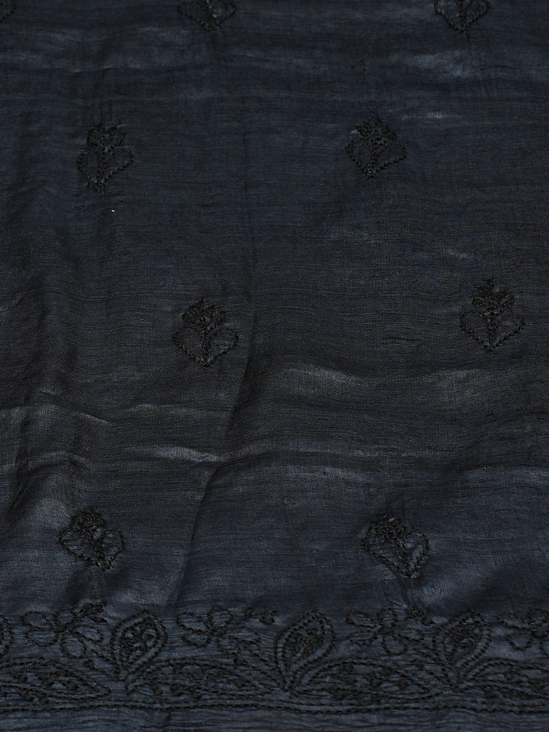 Ada Hand Embroidered Black Tussar Silk Lucknowi Chikankari Unstitched Kurta Piece 01A769168