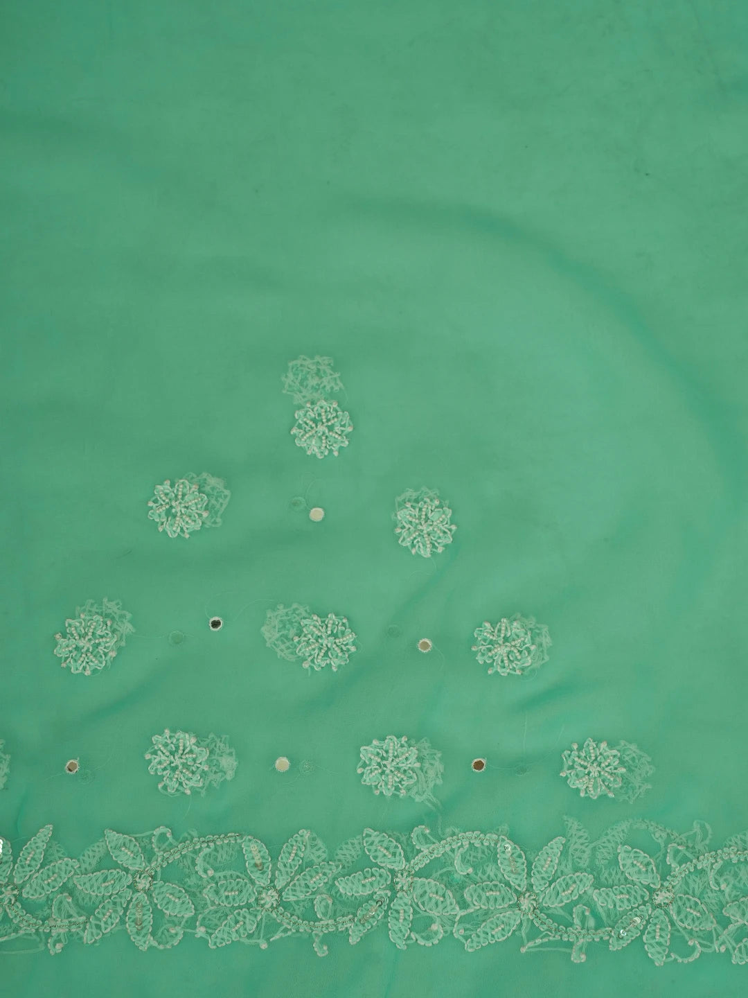 Ada Hand Embroidered Sea Green Faux Georgette Lucknowi Chikankari Saree With Blouse 01A475744