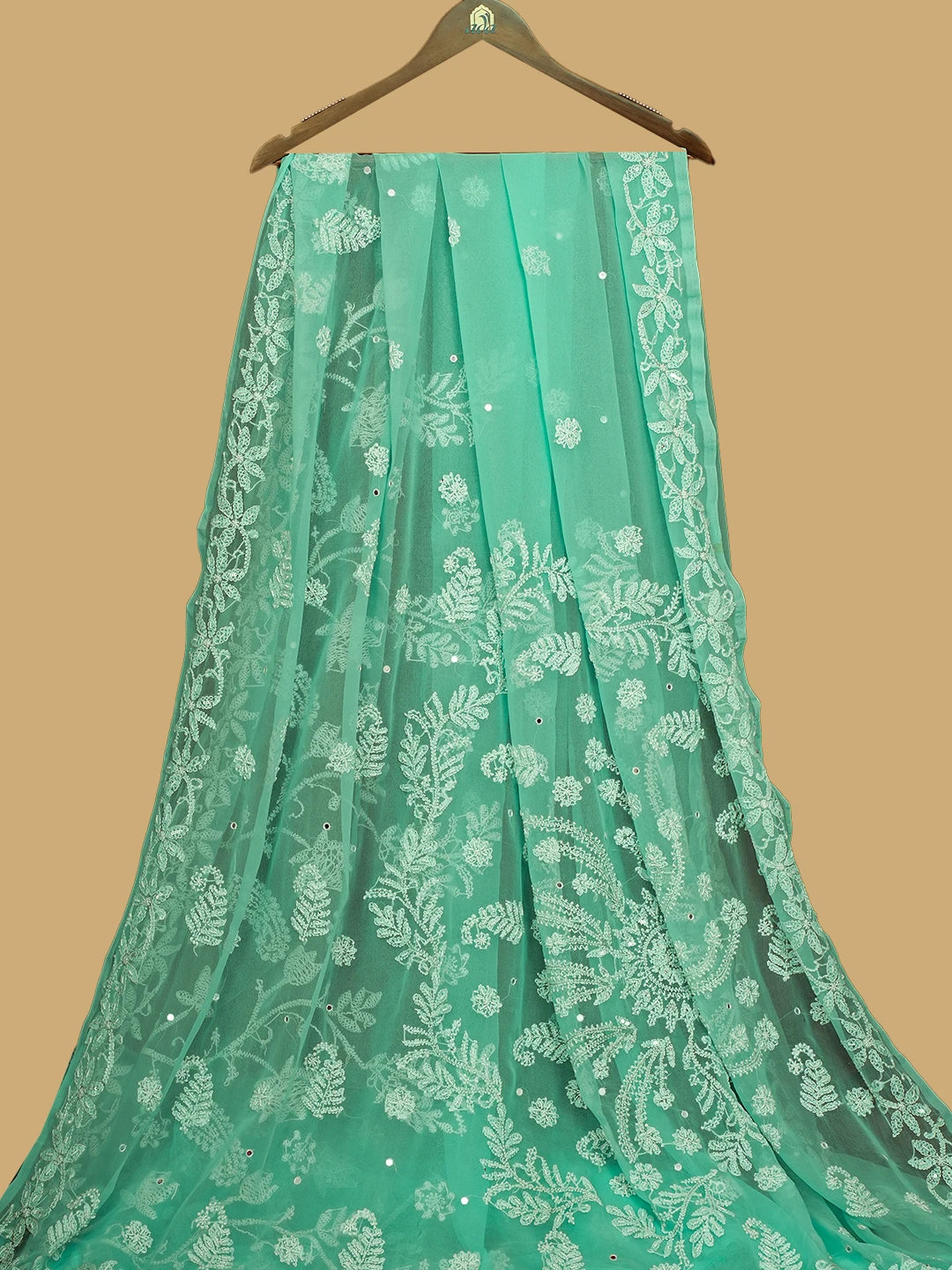 Ada Hand Embroidered Sea Green Faux Georgette Lucknowi Chikankari Saree With Blouse 01A475744