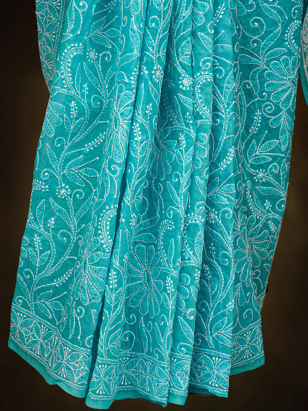 Ada Hand Embroidered Blue Cotton Lucknowi Chikankari Saree and Blouse 01A787669