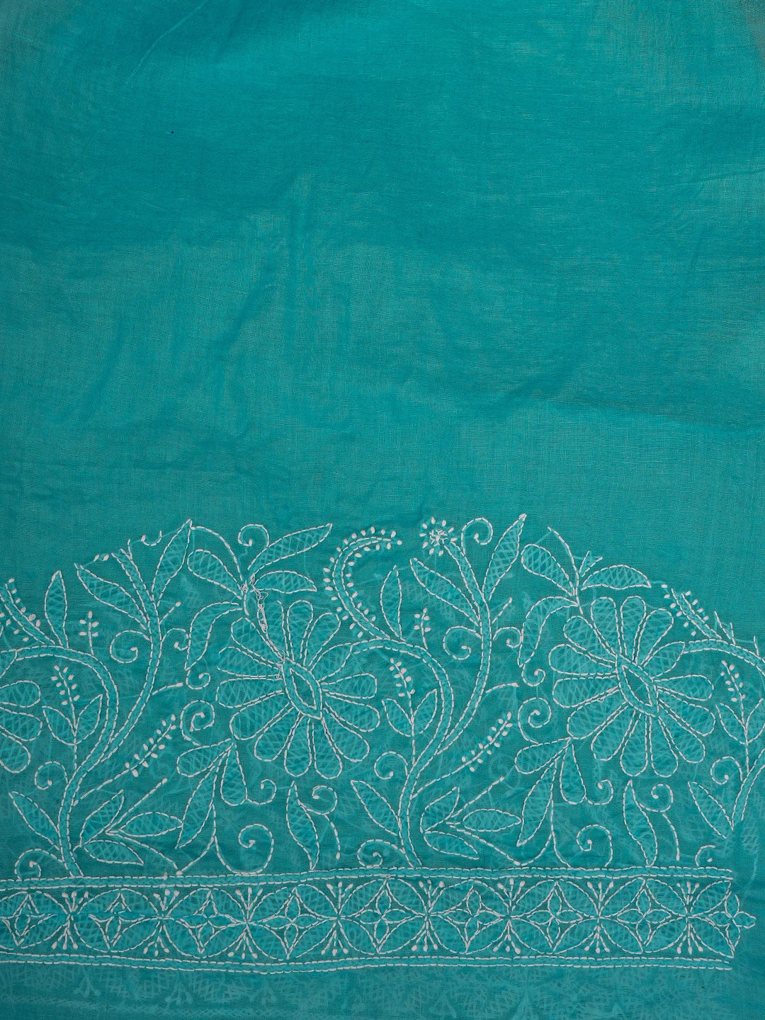 Ada Hand Embroidered Blue Cotton Lucknowi Chikankari Saree and Blouse 01A787669