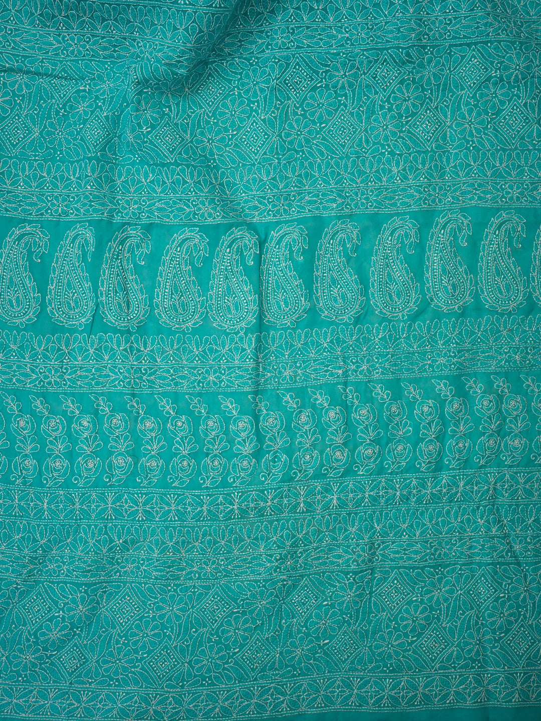 Ada Hand Embroidered Blue Cotton Lucknowi Chikankari Saree and Blouse 01A787669