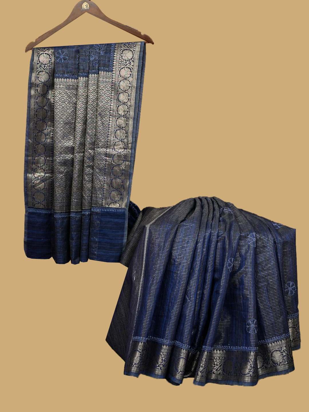 Ada Hand Embroidered Blue Chanderi Lucknowi Chikankari Saree With Blouse 01A757928