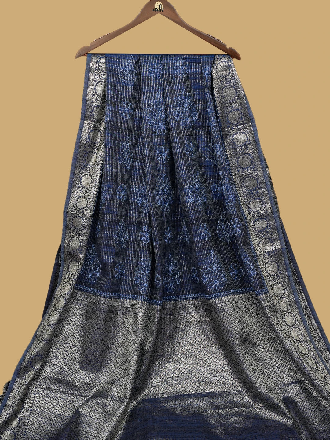 Ada Hand Embroidered Blue Chanderi Lucknowi Chikankari Saree With Blouse 01A757928