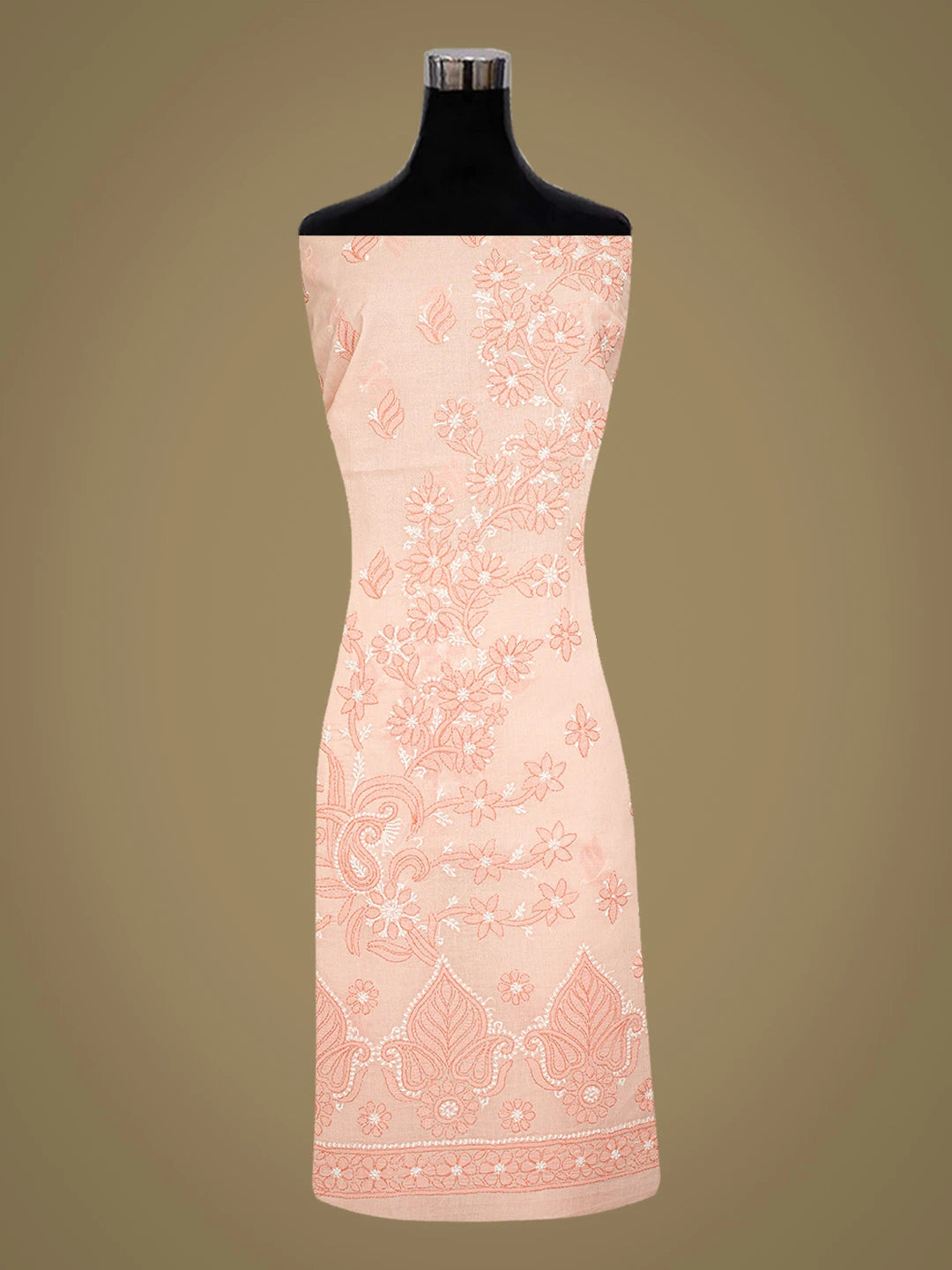 Ada Hand Embroidered Peach Pink Cotton Lucknowi Chikankari Unstitched Suit Piece 01A787035