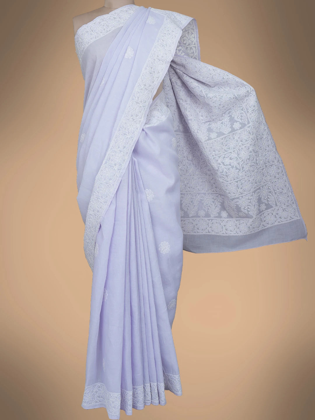 Ada Hand Embroidered Mauve Cotton Lucknowi Chikankari Saree and Blouse 01A744334