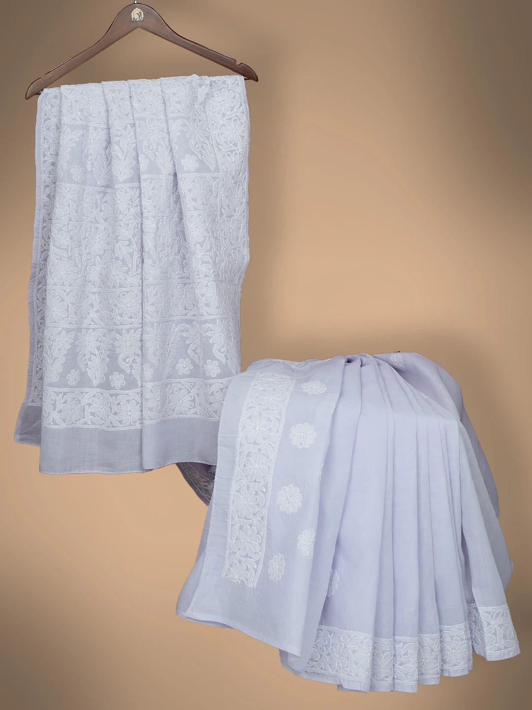 Ada Hand Embroidered Mauve Cotton Lucknowi Chikankari Saree and Blouse 01A744334