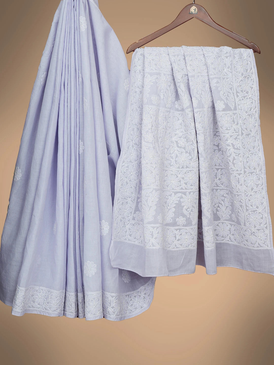 Ada Hand Embroidered Mauve Cotton Lucknowi Chikankari Saree and Blouse 01A744334
