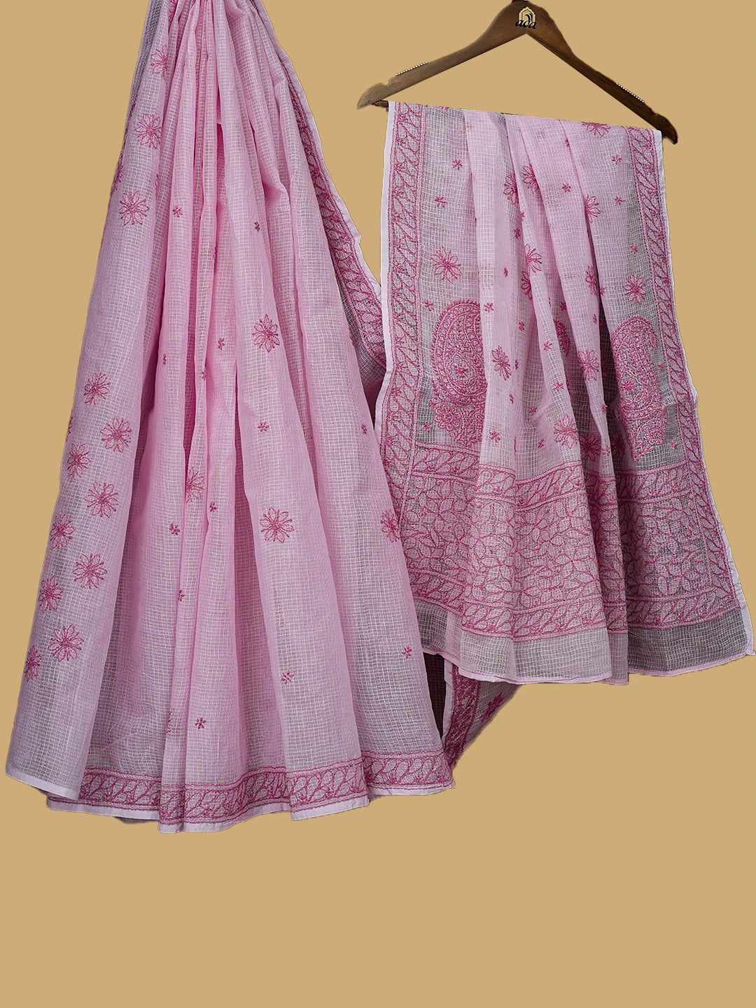 Ada Hand Embroidered Pink Kota Lucknowi Chikankari Saree and Blouse 01A778067